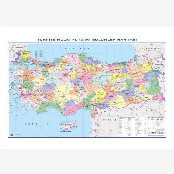 TÜRKİYE MÜLKİ İDARE BÖLÜMLERİ HARİTASI 80X135 CM